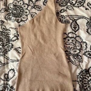 One-Shoulder Ribbed Tan Top
